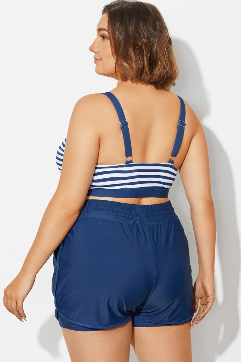 Plus Size Squaue Neck Navy Stripe Bikini Top 2 Plus Size Squaue Neck Navy Stripe Bikini Top - Image 2