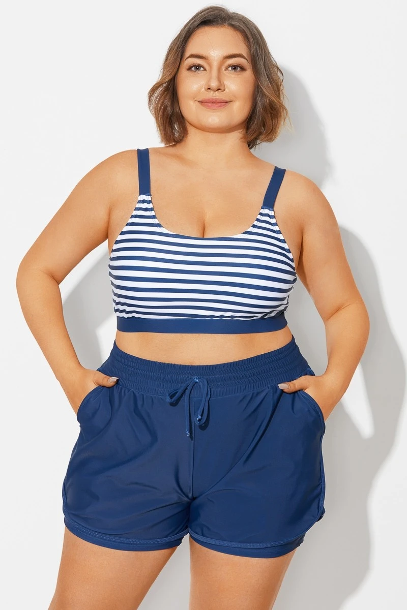 Plus Size Squaue Neck Navy Stripe Bikini Top 3 Plus Size Squaue Neck Navy Stripe Bikini Top - Image 3