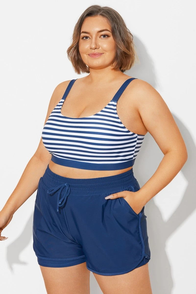 Plus Size Squaue Neck Navy Stripe Bikini Top 5 Plus Size Squaue Neck Navy Stripe Bikini Top - Image 5