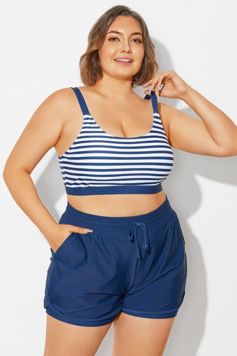 Plus Size Squaue Neck Navy Stripe Bikini Top 6 Plus Size Squaue Neck Navy Stripe Bikini Top - Image 6