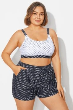 Plus Size Polka Dots Square Neck Bikini Top -Trendy Bikini Set Sales Store b debk154004 5