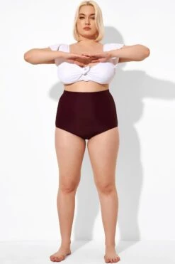 Wine Red High Waist Black Swimwear Shorts -Trendy Bikini Set Sales Store b debt002016 4