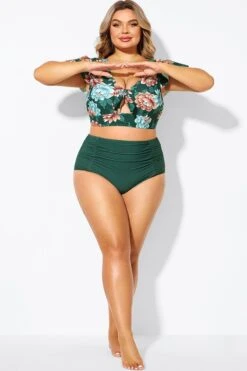 Green Elegant High Waist Swim Brief