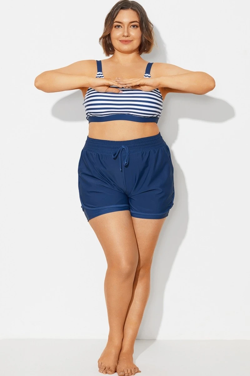 Plus Size Navy Mid Waist Women Shorts 1 Plus Size Navy Mid Waist Women Shorts