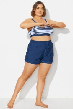Plus Size Navy Mid Waist Women Shorts 7 Plus Size Navy Mid Waist Women Shorts -Trendy Bikini Set Sales Store b debt065003 4