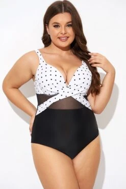 Elegant Dot Colorblock Mesh One Piece Swimsuit 10 Elegant Dot Colorblock Mesh One Piece Swimsuit -Trendy Bikini Set Sales Store b deop006010 5