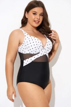Elegant Dot Colorblock Mesh One Piece Swimsuit 11 Elegant Dot Colorblock Mesh One Piece Swimsuit -Trendy Bikini Set Sales Store b deop006010 6