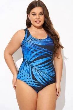 Square Neck Blue Electric Palm One Piece Swimsuit -Trendy Bikini Set Sales Store b deop015006 4