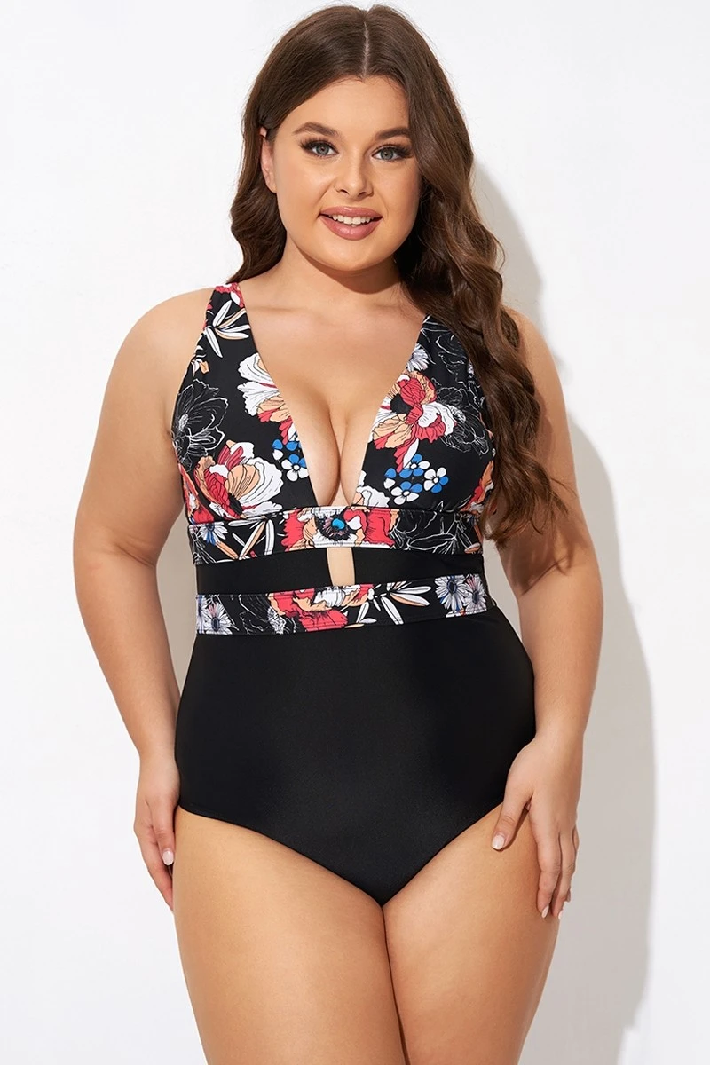 Floral Print Cut Out One Piece Swimsuit 3 Floral Print Cut Out One Piece Swimsuit - Image 3