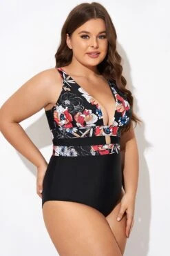 Floral Print Cut Out One Piece Swimsuit 11 Floral Print Cut Out One Piece Swimsuit -Trendy Bikini Set Sales Store b deop032001 6