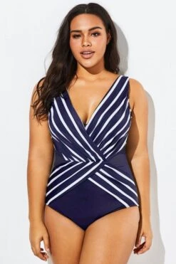 Blue And White Stripe Mesh One Piece Swimsuit 8 Blue And White Stripe Mesh One Piece Swimsuit -Trendy Bikini Set Sales Store b deop034004 33