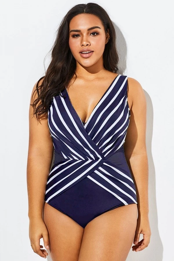 Blue And White Stripe Mesh One Piece Swimsuit 3 Blue And White Stripe Mesh One Piece Swimsuit - Image 3