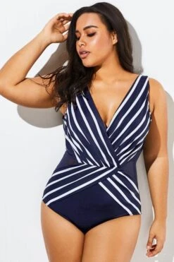 Blue And White Stripe Mesh One Piece Swimsuit 9 Blue And White Stripe Mesh One Piece Swimsuit -Trendy Bikini Set Sales Store b deop034004 44