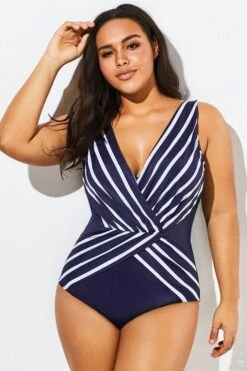 Blue And White Stripe Mesh One Piece Swimsuit 11 Blue And White Stripe Mesh One Piece Swimsuit -Trendy Bikini Set Sales Store b deop034004 66