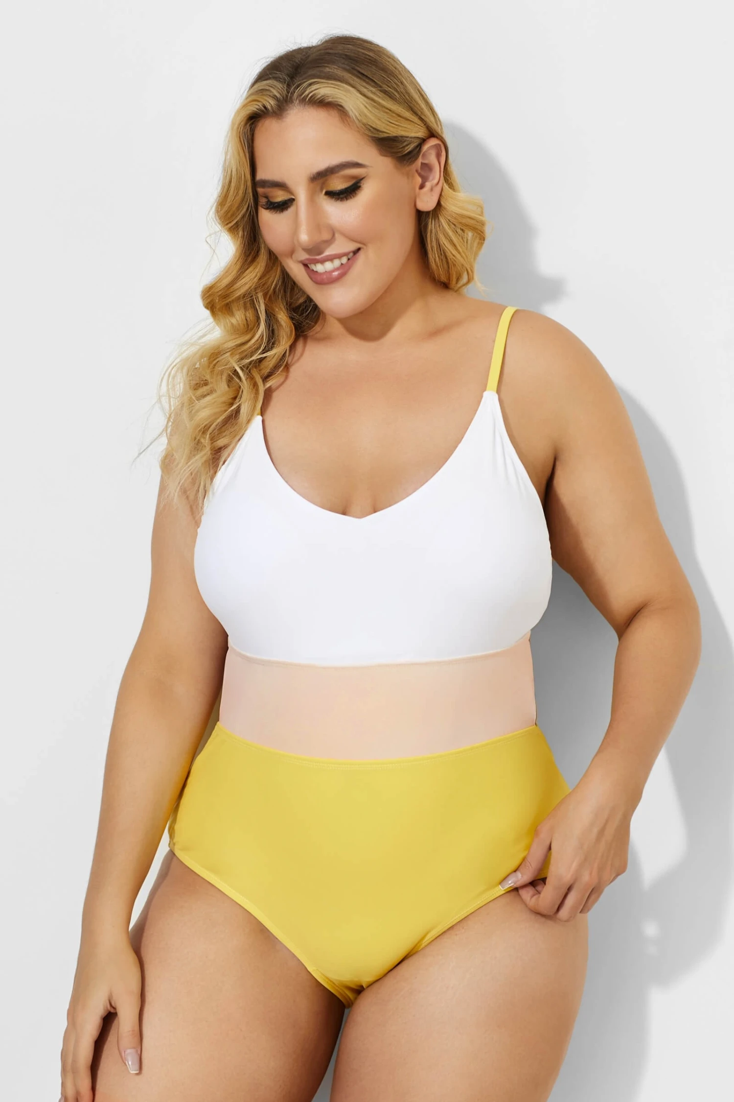 V-neck Color Block Stripe One Piece Swimsuit 1 V-neck Color Block Stripe One Piece Swimsuit