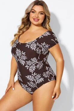 V-Neck Leaf Print Ruffles Sleeves One Piece Swimsuit -Trendy Bikini Set Sales Store b deop090011 5