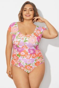 Floral Print Short Sleeve Elastic One Piece Swimsuit 8 Floral Print Short Sleeve Elastic One Piece Swimsuit -Trendy Bikini Set Sales Store b deop090012 3