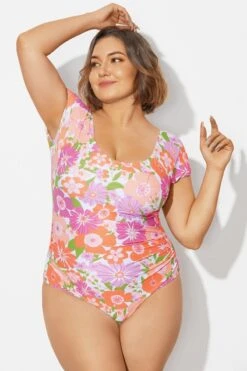 Floral Print Short Sleeve Elastic One Piece Swimsuit 9 Floral Print Short Sleeve Elastic One Piece Swimsuit -Trendy Bikini Set Sales Store b deop090012 4