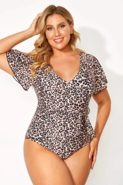 Leopard Printed One Piece Swimsuit With Sleeves 11 Leopard Printed One Piece Swimsuit With Sleeves -Trendy Bikini Set Sales Store b deop124001 3
