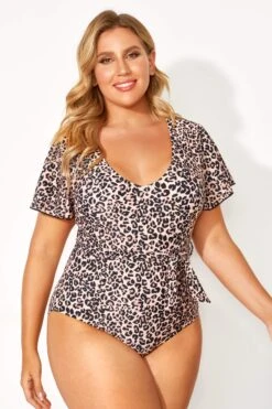 Leopard Printed One Piece Swimsuit With Sleeves 8 Leopard Printed One Piece Swimsuit With Sleeves -Trendy Bikini Set Sales Store b deop124001 5