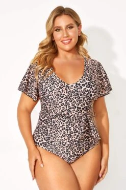 Leopard Printed One Piece Swimsuit With Sleeves 10 Leopard Printed One Piece Swimsuit With Sleeves -Trendy Bikini Set Sales Store b deop124001 6