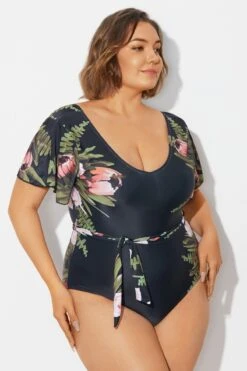 Floral Print Ruffle Sleeves One Piece Swimsuit 10 Floral Print Ruffle Sleeves One Piece Swimsuit -Trendy Bikini Set Sales Store b deop124007 5