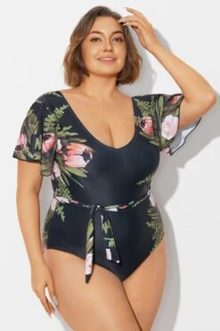 Floral Print Ruffle Sleeves One Piece Swimsuit 11 Floral Print Ruffle Sleeves One Piece Swimsuit -Trendy Bikini Set Sales Store b deop124007 6