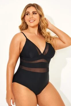 Black Mesh V-neck Women One Piece Swimsuit -Trendy Bikini Set Sales Store b deop145001 3