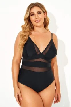 Black Mesh V-neck Women One Piece Swimsuit -Trendy Bikini Set Sales Store b deop145001 6