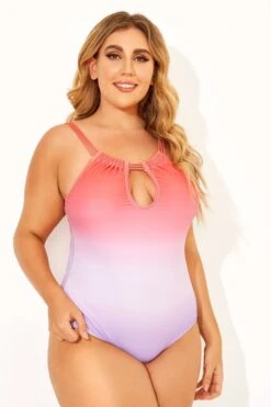 Ombre Color Keyhole Halter Top One Piece Swimsuits -Trendy Bikini Set Sales Store b deop152001 5