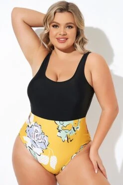 Floral Print Cutout Low Waist One Piece Swimsuit -Trendy Bikini Set Sales Store b deop273001 5