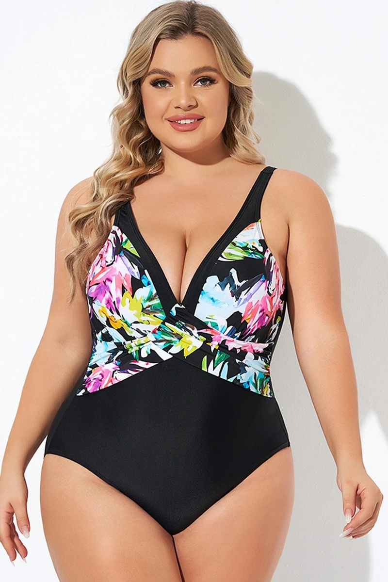 Elegant Flower Print V-neckline One Piece Swimsuit 1 Elegant Flower Print V-neckline One Piece Swimsuit