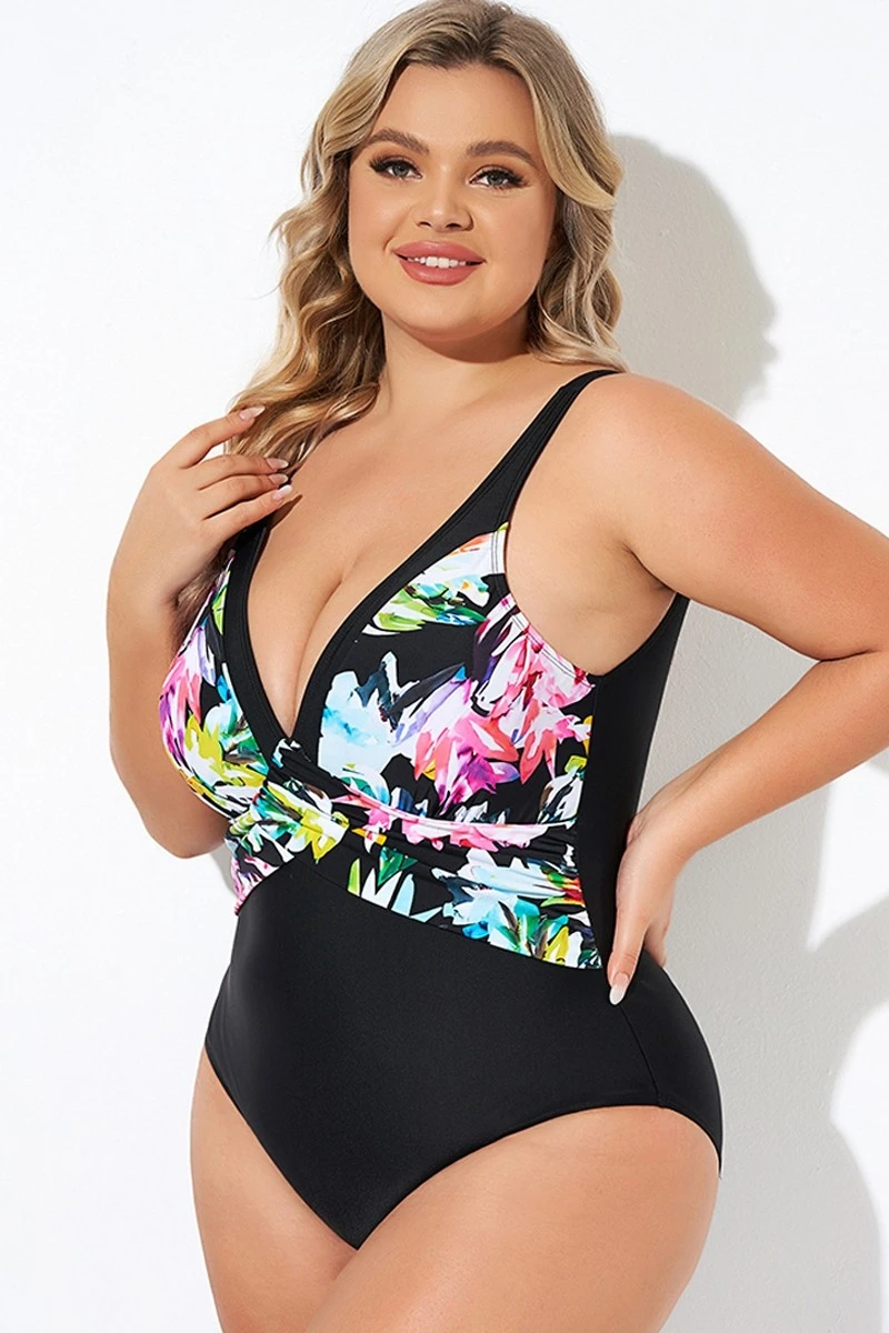 Elegant Flower Print V-neckline One Piece Swimsuit 3 Elegant Flower Print V-neckline One Piece Swimsuit - Image 3
