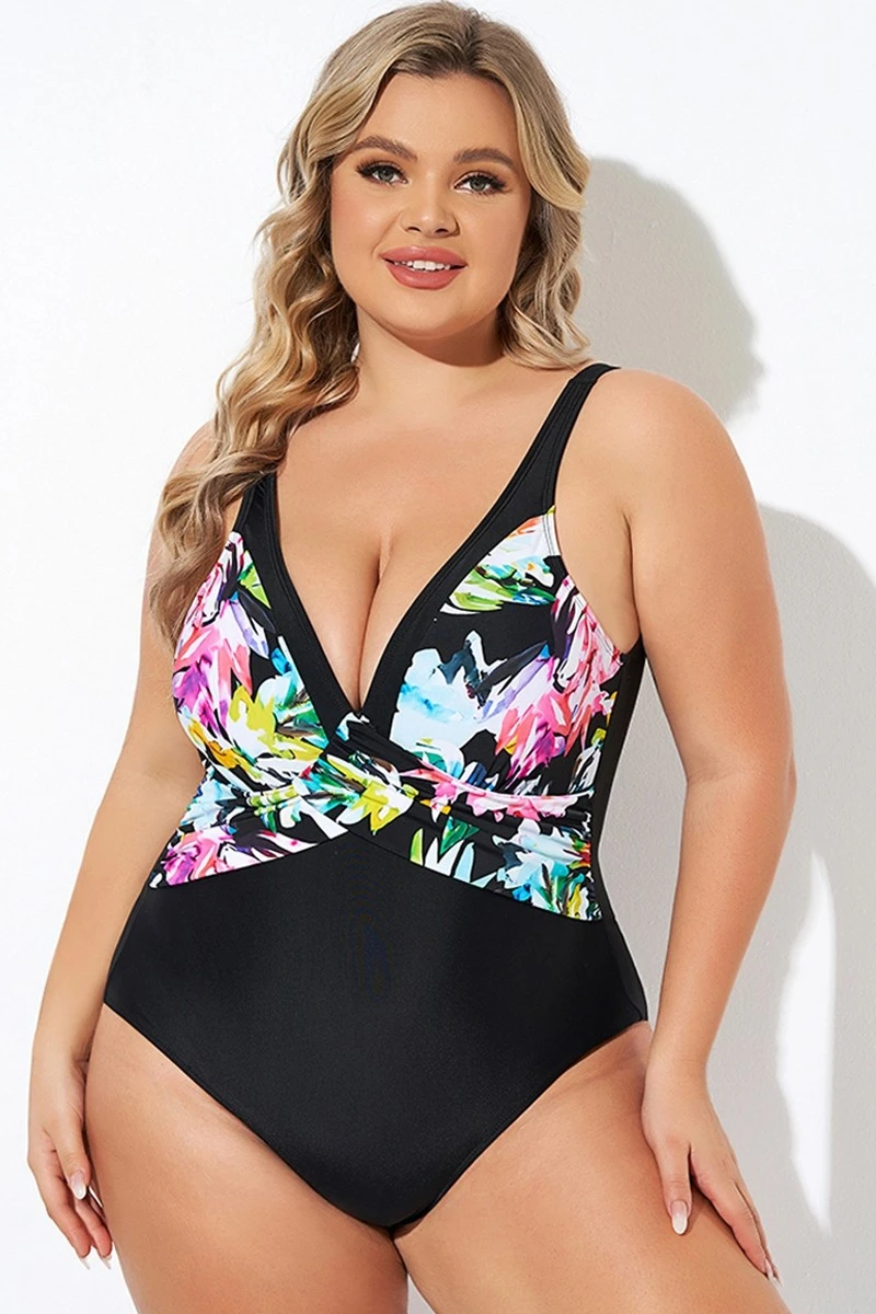 Elegant Flower Print V-neckline One Piece Swimsuit 4 Elegant Flower Print V-neckline One Piece Swimsuit - Image 4