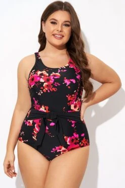 Poppies Tummy Control Belted One Piece Swimsuit -Trendy Bikini Set Sales Store b deop290001 3