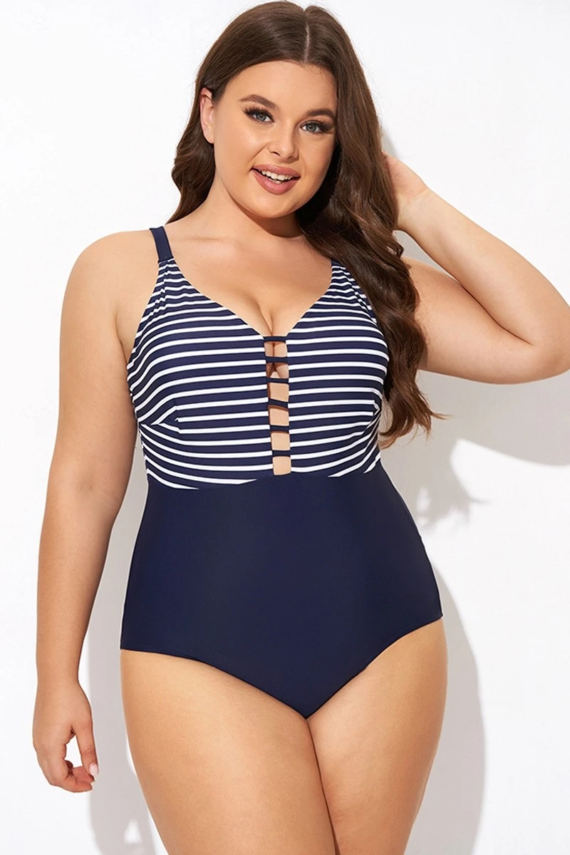 Stripe Plunge Deep V Neck One Piece Swimsuit 1 Stripe Plunge Deep V Neck One Piece Swimsuit