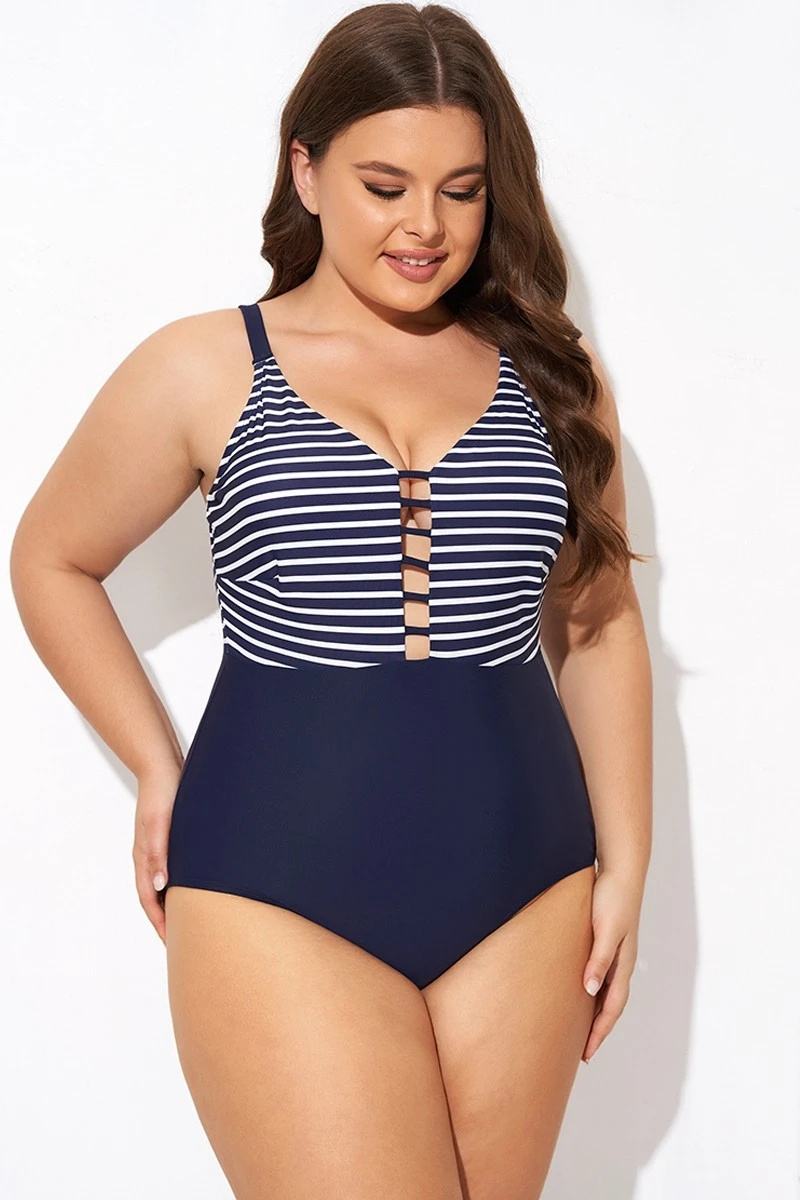 Stripe Plunge Deep V Neck One Piece Swimsuit 3 Stripe Plunge Deep V Neck One Piece Swimsuit - Image 3
