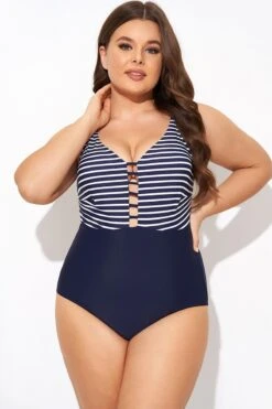 Stripe Plunge Deep V Neck One Piece Swimsuit 11 Stripe Plunge Deep V Neck One Piece Swimsuit -Trendy Bikini Set Sales Store b deop300001 5