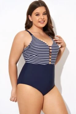 Stripe Plunge Deep V Neck One Piece Swimsuit 9 Stripe Plunge Deep V Neck One Piece Swimsuit -Trendy Bikini Set Sales Store b deop300001 6