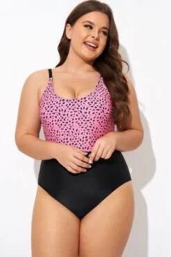 Pink Leopard Print Scoop Neck Front One Piece Swimsuit -Trendy Bikini Set Sales Store b deop306002 5
