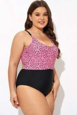Pink Leopard Print Scoop Neck Front One Piece Swimsuit -Trendy Bikini Set Sales Store b deop306002 6