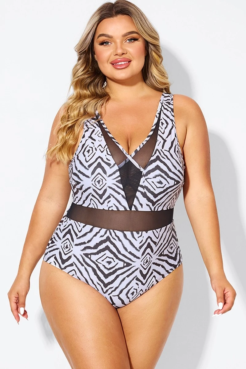 Plunging V-front And Back Mesh One Piece Swimsuit 1 Plunging V-front And Back Mesh One Piece Swimsuit