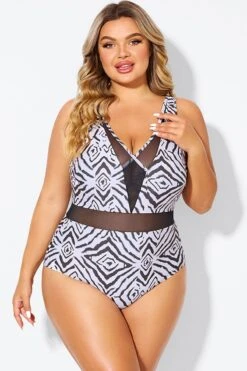 Plunging V-front And Back Mesh One Piece Swimsuit 8 Plunging V-front And Back Mesh One Piece Swimsuit -Trendy Bikini Set Sales Store b deop309001 3