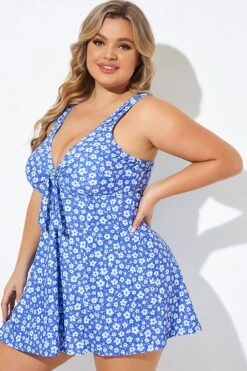 Floral Printed Tie Front V-Neck Swimdress -Trendy Bikini Set Sales Store b desd001012 4