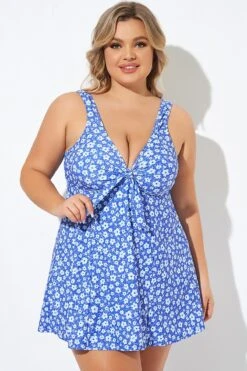 Floral Printed Tie Front V-Neck Swimdress -Trendy Bikini Set Sales Store b desd001012 5