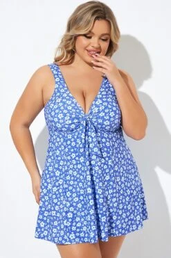 Floral Printed Tie Front V-Neck Swimdress -Trendy Bikini Set Sales Store b desd001012 6