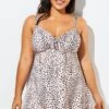 Leopard Tie Front V-neck Swimdress For Women