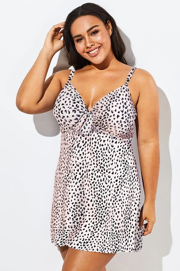 Leopard Tie Front V-neck Swimdress For Women 3 Leopard Tie Front V-neck Swimdress For Women - Image 3