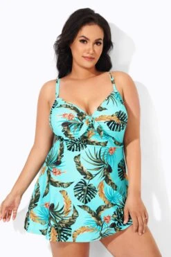 Sweetheart Neckline Print Tie Front Underwire Swimdress -Trendy Bikini Set Sales Store b desd006008 2