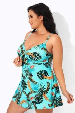 Sweetheart Neckline Print Tie Front Underwire Swimdress -Trendy Bikini Set Sales Store b desd006008 3